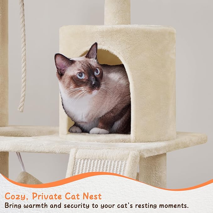 Topeakmart Cat Tower for Indoor Cats 63.5inch, Cat Furniture Condo with Scratching Posts as Kitten Activity Center