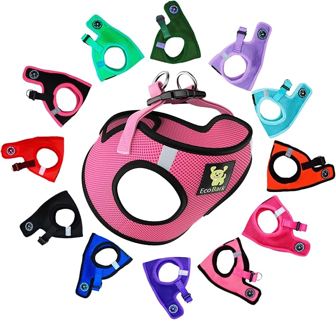 EcoBark XS Dog Harness - Step in Toy Breed Dog Harnesses - Extra Small Eco-Friendly Body Halter Vest - Reflective Tiny Soft Mesh (Bubblegum Pink, XS)