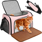 Cat Carrier Dog Carrier - Soft-Sided Cat Carrier with Plush Pad & Cooling Mat, Easy-Load 4-Side Zipper & 3-Side Mesh Ventilation, Pet Carrier Airline Approved for Cats/Dogs Up to 16 lbs, Pink