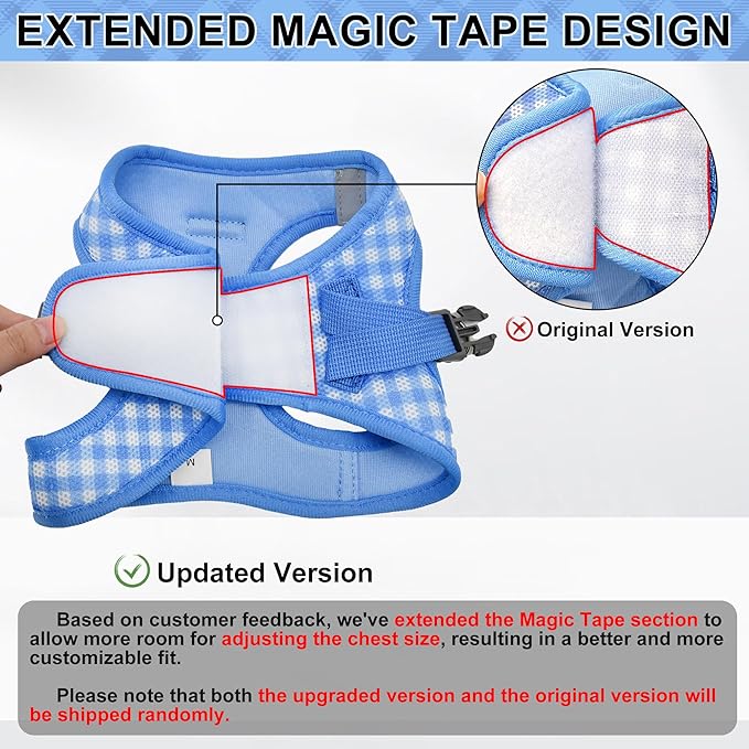 AIITLE No Pull Dog Harness and Leash Set, Step in No Chock Soft Mesh Dog Harnesses Reflective for Extra-Small Puppy Dogs and Cats, Plaid Dog Vest Harness for Pets Blue XXS