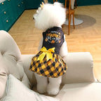 CuteBone Happy Thanksgiving Day Dog Fall Dress Costume Velvet for Small Dogs Girl Puppy Dresses Yellow Plaid Dog Clothes CVA03XXS-D