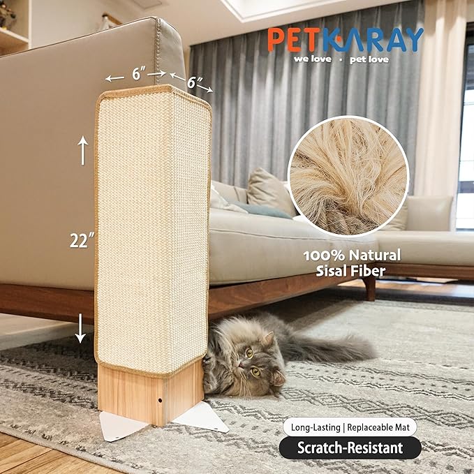 PETKARAY Couch Corner Cat Scratcher, 22" Corner Scratching Post Wall Scratcher, Sisal Furniture Protector for Sofa with Reversible Base, Small