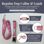 Lucky Love Dog - Easy Click Buckle Dog Collar with Leash Set Combo, Durable & Comfortable for Male & Female Dogs, Pet Collar for Medium Dogs, Secure Fit - Floral Rosie Combo, Medium