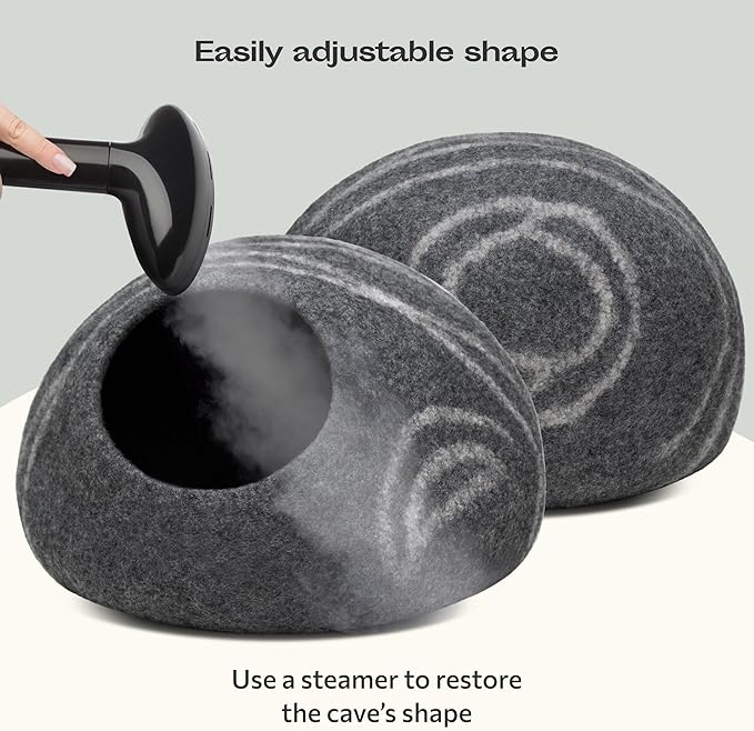 MEOWFIA Cat Cave – Premium Felt Cat Bed for Indoor Cats, Handmade Merino Wool (Dark Grey, Large)