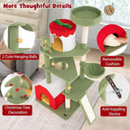 PETSITE 61 inch Cat Christmas Tree, Multi-Level Cat Tower with Sisal Scratching Posts, 2 Cat Condos, Basket Bed, Sisal Covered Ladder, Cute Cat Tree for Indoor Cats
