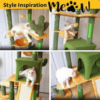 DWVO Cactus Cat Tree for Large Cats: 60" Tall with Self-Grooming Brush, Cute Kitten Climbing Tower for Indoor Kittens with Cat Condo, Top Perch, Basktet, Sisal Scratching Posts, Dangling Ball