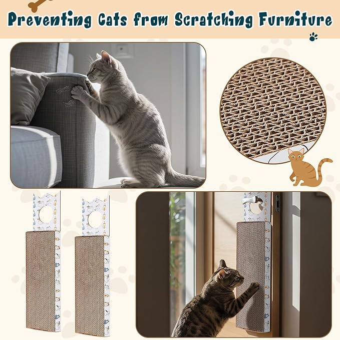 4 Pcs 15 Inch Door Hanging Cat Scratcher Cardboard Cat Scratching Board Reversible Door Hanger Scratcher Kitty Scratching Post Pad Mat for Indoor Doorknob Wall Floor