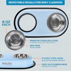 Master Pet Supply Double Dog Bowls Set with Elevated Base and 2 (8 oz) Stainless Steel Removable Dishes (Glacier Blue) – Double Cat Food Water Bowl, Dog Puppy Food Bowl Set, Rust Resistant