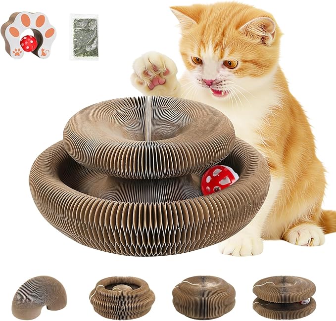 Flexible Cat Scratcher Toy, Interactive Foldable Magic Organ Cat Scratcher for Indoor Cats, Bored Kittens & Adults, Durable Cardboard Cat Toy for Exercise & Stress Relief