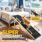 Dog Ramp for Bed with Rails, 64" Long Foldable Pet Ramp for Small Large Dogs, Dog Ramps for High Beds with Safety Side Railng, 6 Adjustable Heights 24" to 30" Up to 220LBS (Black, 63" X 17inch)