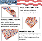 ADOGGYGO American Flag Dog Bandana, Ice Cream Hamburg Flag Pet Scarf, Premium Durable Fabric, Patriotic 4th of July Bandanas for Small Dogs Pets (Small)