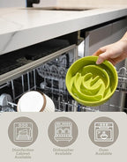 Ceramic Slow Feeder Dog Bowls, 0.6 Cup Slow Feeder for Small Dogs, Puzzle Maze Bowl, Prevents Choking, 6in, Green