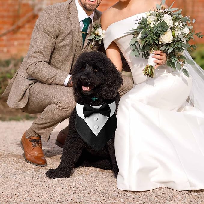 Dog Tuxedo Collar with Bow Tie – Adjustable Wedding Dog Collar Bandana for Small, Medium & Large Dogs – Formal Pet Attire for Weddings & Special Occasions