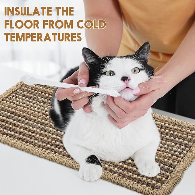 Weysat 4 Pcs Cat Scratcher Mat, Natural Sisal Scratch Mat with Sticky Tapes, 7.8 x 15.7 Inch Cat Scratch Pad Rug Scratching Pad for Protecting Sofa Furniture Chair