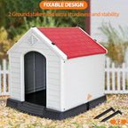ZENY Plastic Dog House - Waterproof Dog Kennel with Air Vents and Elevated Floor All Weather Indoor Outdoor Insulated Doghouse Puppy Shelter, Easy to Assemble (Red, 28inch)