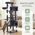 74" Heavy Duty Cat Tree for Indoor Cats, Sturdy Cat Tower for Large Cats Adult, Big Cat Tree with 6 Sisal Scratching Posts, 2 Big Condos, 2 Dual-Ear Hanging Baskets, Enlarged Top Perch, Dark Grey