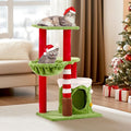 Christmas Decorations, Christmas Cat Tree Tower, 31.5 inch Cat Furniture with Condo & Hammock, Scratching Post for Indoor Cats, Green Red White Cat Tree with Massage Brush (31.5 in Christmas)