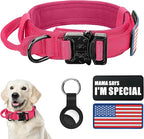 Tactical Dog Collar Military Dog Collar Adjustable Nylon Dog Collar Heavy Duty Metal Buckle with Handle for Dog Training,with Patches(Pink(1PCS), M)