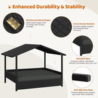 Yaheetech Wicker Dog House Outdoor Indoor with Canopy, Elevated Dog Shelter Dog Bed with Cushion for Small/Medium Dogs, Shade for Deck, Patio, Yard, Pool, Black House, Gray Cushion