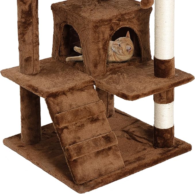 53 inches Heavy Duty Multi-Level Cat Tree Tower with Condo Furniture & Scratching Posts for Kittens Play Rest (Brown)