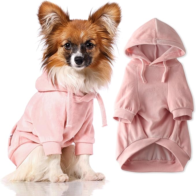 Cooper II Organic Cotton Velour Dog Hoodie Pet Coat for Small, Medium and Large Dogs, Pink, Small