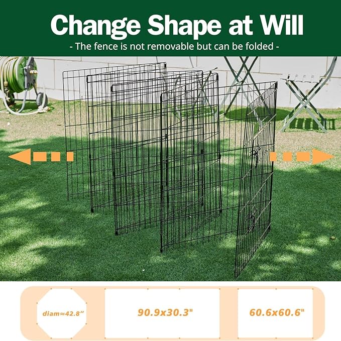 PJYuCien Dog Playpen with Bottom Pad - Metal Foldable Exercise Pen, 8 Panels 36" H x 24" W Indoor Outdoor Pet Fence Puppy Crate Kennel, Black