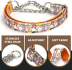 No-Pull Martingale Dog Collar with Chain - Adjustable Anti Pull Training Collar, Safe Choker Control Limited Slip Walking Training Dog Collars （Cute Dog Paw Print XL）