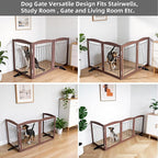 ZJSF Freestanding Dog Fence Indoor, Foldable Dog Gate for Doorways, Stairs or Hallways, Sturdy Wood Extra Wide Pet Gate with Support Feet for The House, Brown, 24 "Height-3 Panels