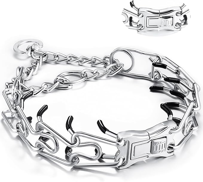 Dog Training Collar Adjustable Stainless Steel Collar with Quick Release Buckle for Small Medium Large Dog (XL Neck Girth 16.9"-22.2")