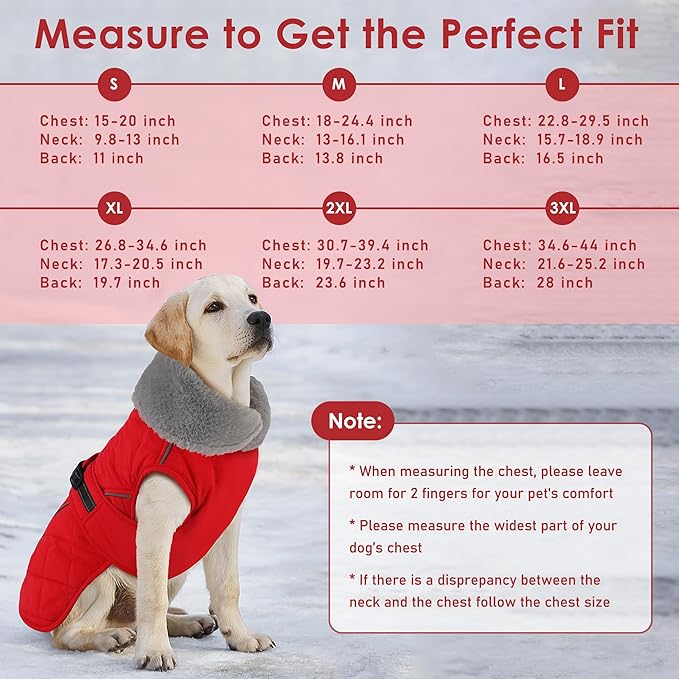 Dog Coat, Waterproof Dog Winter Jacket with Adjustable Buckle, Reflective Turtleneck Pet Snow Vest Warm Fleece Sweater for Small Medium Large Dogs - Red, 2XL