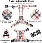PoyPet Plaid Dog Harness, No Pull Front Clip Pet Vest Harness, Soft Padded Reflective Adjustable Walking Harness with Handle for Large Medium Small Dogs(Checkered Beige,S)