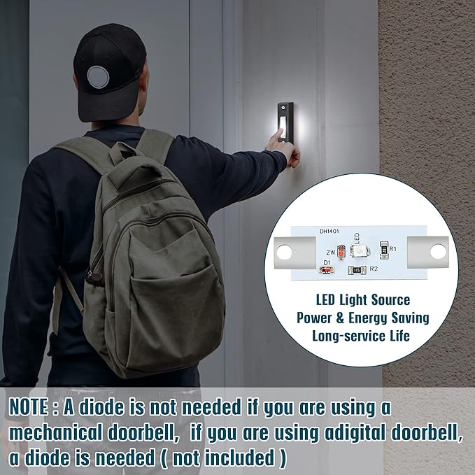 Saillong 2 Pieces Lighted Doorbell Button, Wall Mounted Garage Door Opener Switch with LED Light Compatible with Most Wire Doorbell Chimes, Transformer, Ringer, Buzzers (Black,White Light)