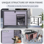 Dog House Outdoor Weatherproof, Sturdy Large Breed Doghouse Anti-Chewing Iron Frames Wood Houses, Dog Shelter for Indoor Puppies, Cats