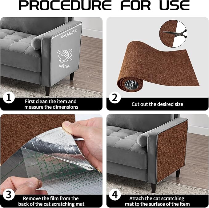 2 Pcs 39.4"x15.8" Cat Scratch Mat, Cat Scratch Couch Furniture Protector, Trimmable Self-Adhesive Cats Scratch Pads, DIY Cat Scratcher for Wall Protector and Covering Cat Tower (Brown)