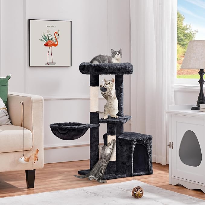 Topeakmart 34in Cat Tree Cat Tower Scratching Posts Modern Bed Cat Furniture for Indoor Cats and Kittens as Pet House Activity Center with Warm Condo, Fluffy Nest, Large Platform, Comfy Basket