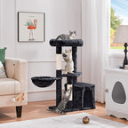 Topeakmart Cat Tree Tower for Indoor Cats, 34.5in Cute Cat Tree Activity Center with Condo & Scratching Post, Multi-Level Cat Climbing Tower Play House w/Large Perch, Platform, Basket, Black