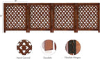 Wooden Foldable Pet Dog Safety Gate - 4 Panels Lattice 20 W x 24 H - Hand Carved Solid Wood & MDF - Free Standing Portable Indoor Doorway Hall Stairs Puppy Fence - Assembled - Antique Brown - IRONGATE