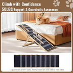 Pawaboo Dog Ramp for Small Dog, 57'' Foldable Dog Ramp for Bed, 5 Adjustable Height from 19.7'' to 30'', Portable Stable Pet Steps with Dogs Tag & Safety Side Rails, Pet Ramps for Bed Couch