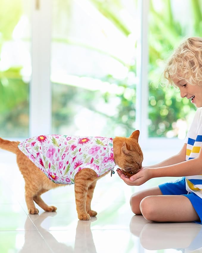 PET SHOW 4 Pack Paw Bone Printed Dog Clothes Shirts Soft Vest Lightweight Sleeveless Cats Doggies T-Shirts Puppies Tank Top Tee for Small Medium Dogs White Black Pink Blue (X-Large, Pink for Girls)