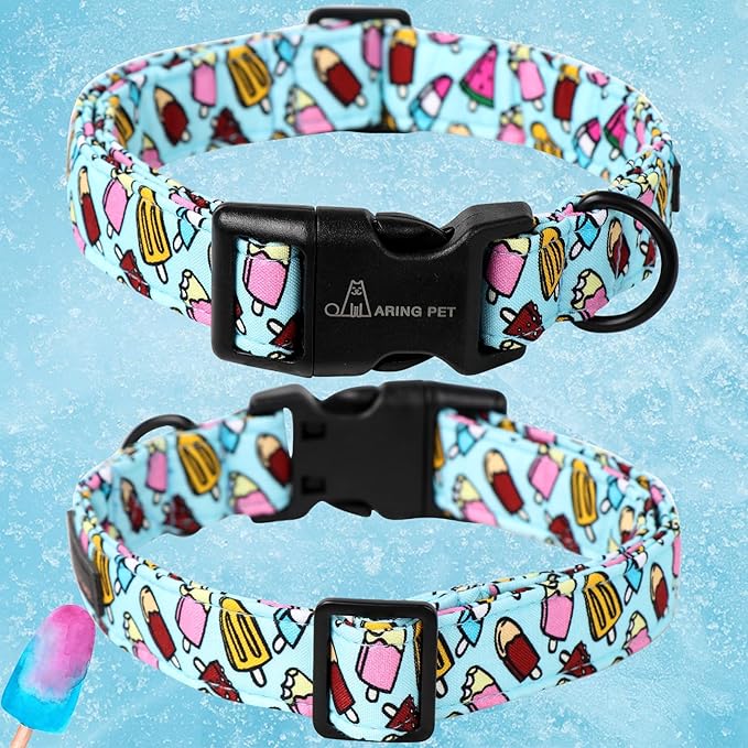 ARING PET Summer Dog Collar, Cute Blue Ice Cream Doggy Collars for Puppy Small Medium Large Boy Girl Dogs Pet, for Daily Photos Outdoor Beach Walking Picnic, L
