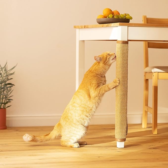 Navaris Table Leg Cat Scratcher - Sisal Scratching Mat Protector for Furniture Legs - Scratch Pad Protection with Wrap Around Straps 23 5/8" x 9 7/8"