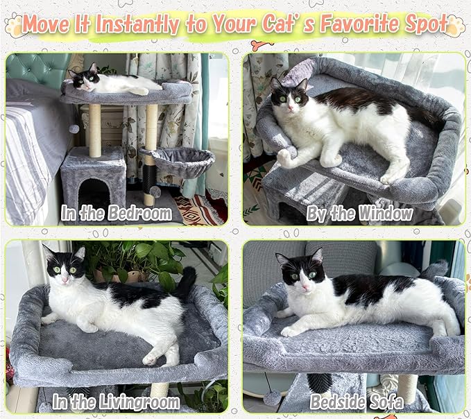 28.4" Small Cat Tree Tower,Cat Scratching Post for Indoor Cats,Featuring with Cat Cave & Cozy Perch,Cat Self Groomer and Interactive Dangling Ball Great for Kittens/Cats (Beige, Large)