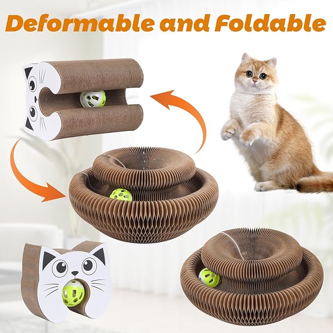 Magic Organ Cat Scratcher Toy,Accordion Cat Scratching Board with Ball, Foldable Interactive Funny Scratcher Pad for Indoor Cat