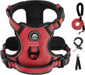 IVY&LANE No Pull Dog Harness for Large Dogs, Dog Vest Harness with Leash, Safety Belt and Storage Strap, Fully Adjustable Harness, 360° Reflective Strip, Soft Handle (Red, XL)