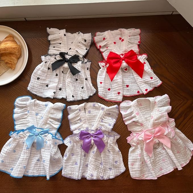 TAPBULL Dog Dresses, Fashionable Pet Dog Clothes with Heart Design, Cute Cat Birthday Dress Outfit (Pink/Red/Blue/Purple/Black 5-Pack), XX-Large