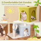 Tangkula 71 Inch Tall Cat Tree, Multi-Level Aesthetic Beach-Themed Cat Tower with Sisal & Jute Scratching Posts, 2 Cat Condos, Perch, Artificial Plant, Hanging Toys, Indoor Cat Activity Center