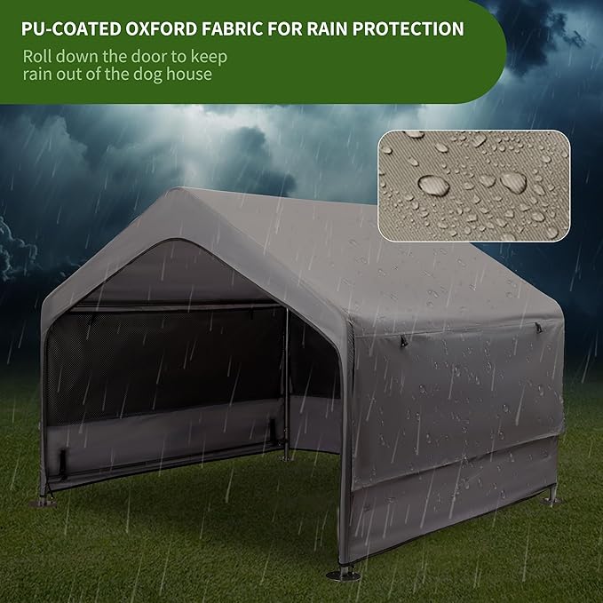 Summertrail Dog House Outside, Dog Tent Outdoor, Dog Shade Shelter Doghouse Canopy with Three-Sided Breathable Mesh Windows, Gray Sun Rain Cover for Pet Cat Livestock（Large Size）