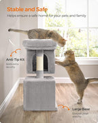 Feandrea Cat Tree, 26.4-Inch Cat Tower, Plush Condo for Kittens up to 7 lb, Large Perch, 2 Caves, Scratching Post, Light Gray UPCT611W01