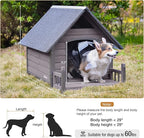 Dog House with Anti-Bite Metal Iron Frame Outdoor Wooden Dog Kennel Indoor Puppy Shelter for Small Medium Large Dogs Weatherproof(Grey)