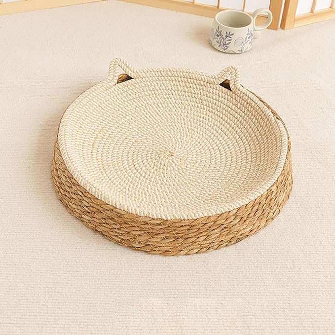 Cat Scratcher Bowl – Woven Kitten Bed | Breathable Hand-Woven Cotton Rope Cat Bed with Kitten Ear Design, Doubles As Scratcher for Play Exercise Enrichment Nail Trimming Paw Care and Safe Furniture